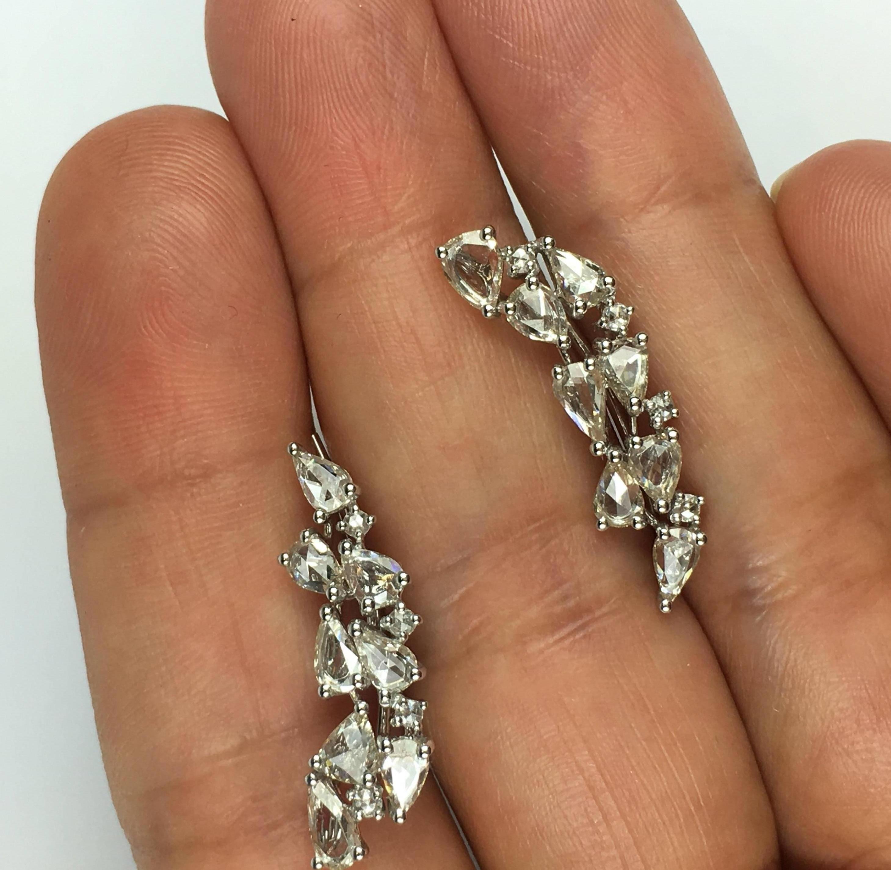 Modern Manpriya B 18 Karat White Gold Rose Cut Diamond Climbers Earrings For Sale