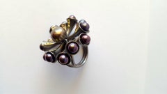 Sterling Silver Pearls Zircons Statement Cocktail Ring