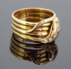 1916 Antique 18 Karat Yellow Gold Diamond Snake Band Ring