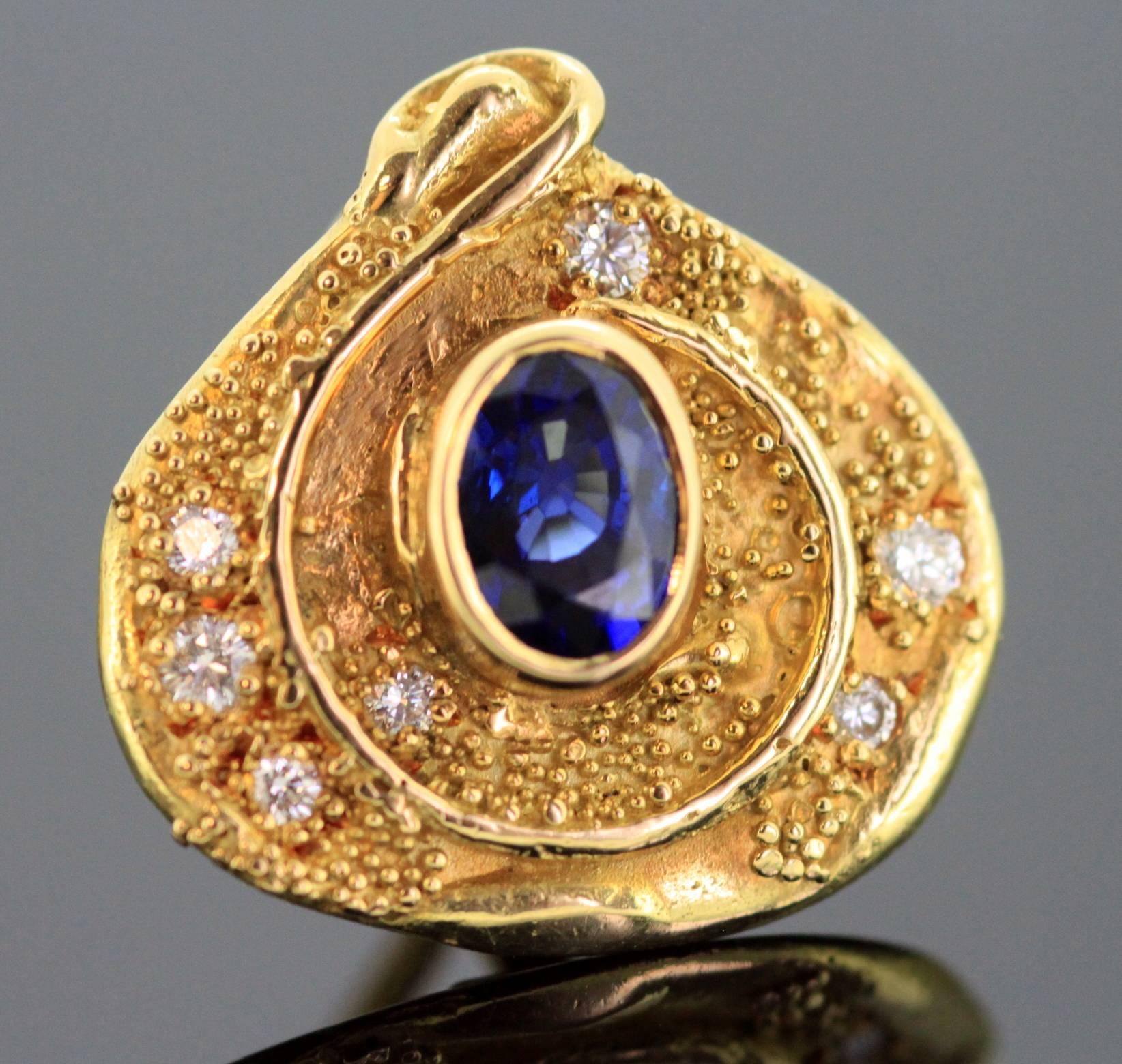 Elizabeth Gage 18 Karat Yellow Gold Diamonds Blue Sapphire Clip-On Earrings 1