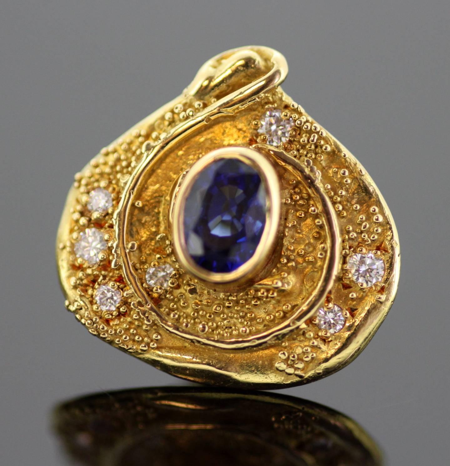 Elizabeth Gage 18 Karat Yellow Gold Diamonds Blue Sapphire Clip-On Earrings In Excellent Condition In Braintree, GB