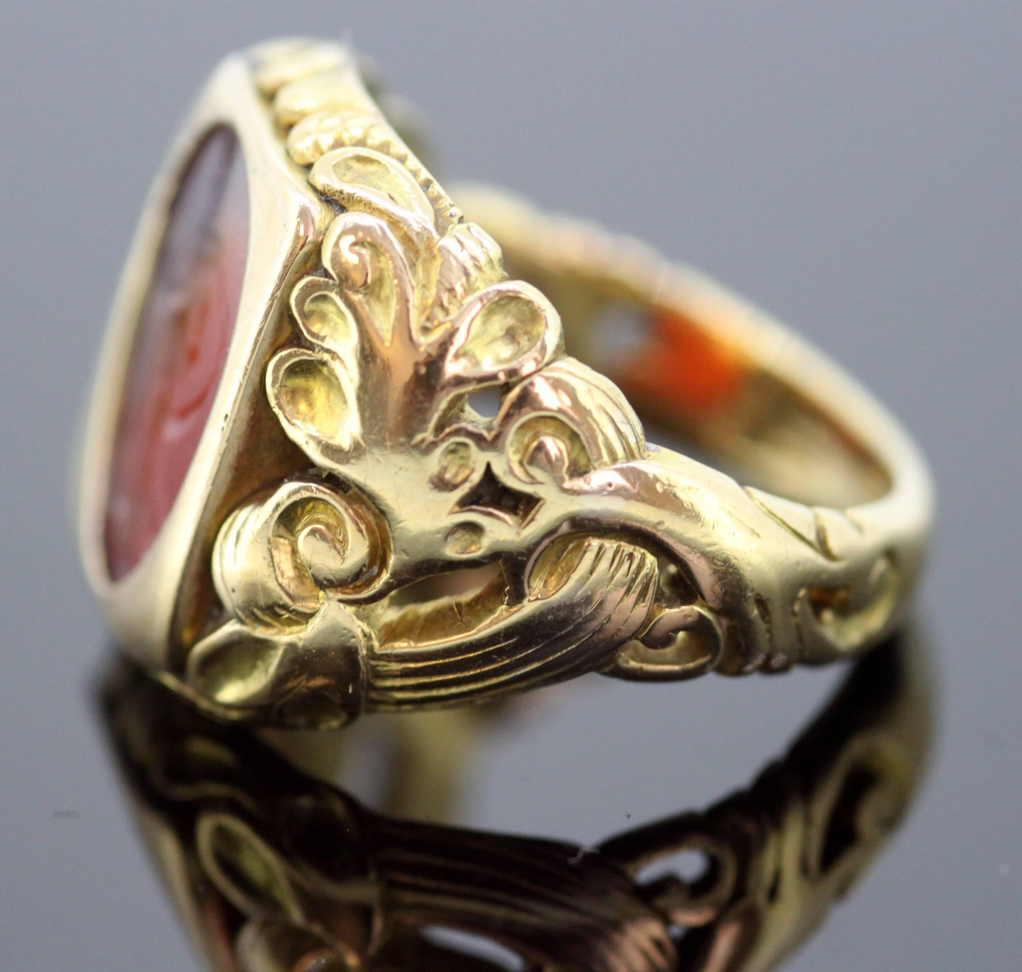 Men's Antique 18 Karat Roman Carnelian Seal Ring ‘200 BC’ with Victorian Ring Shank