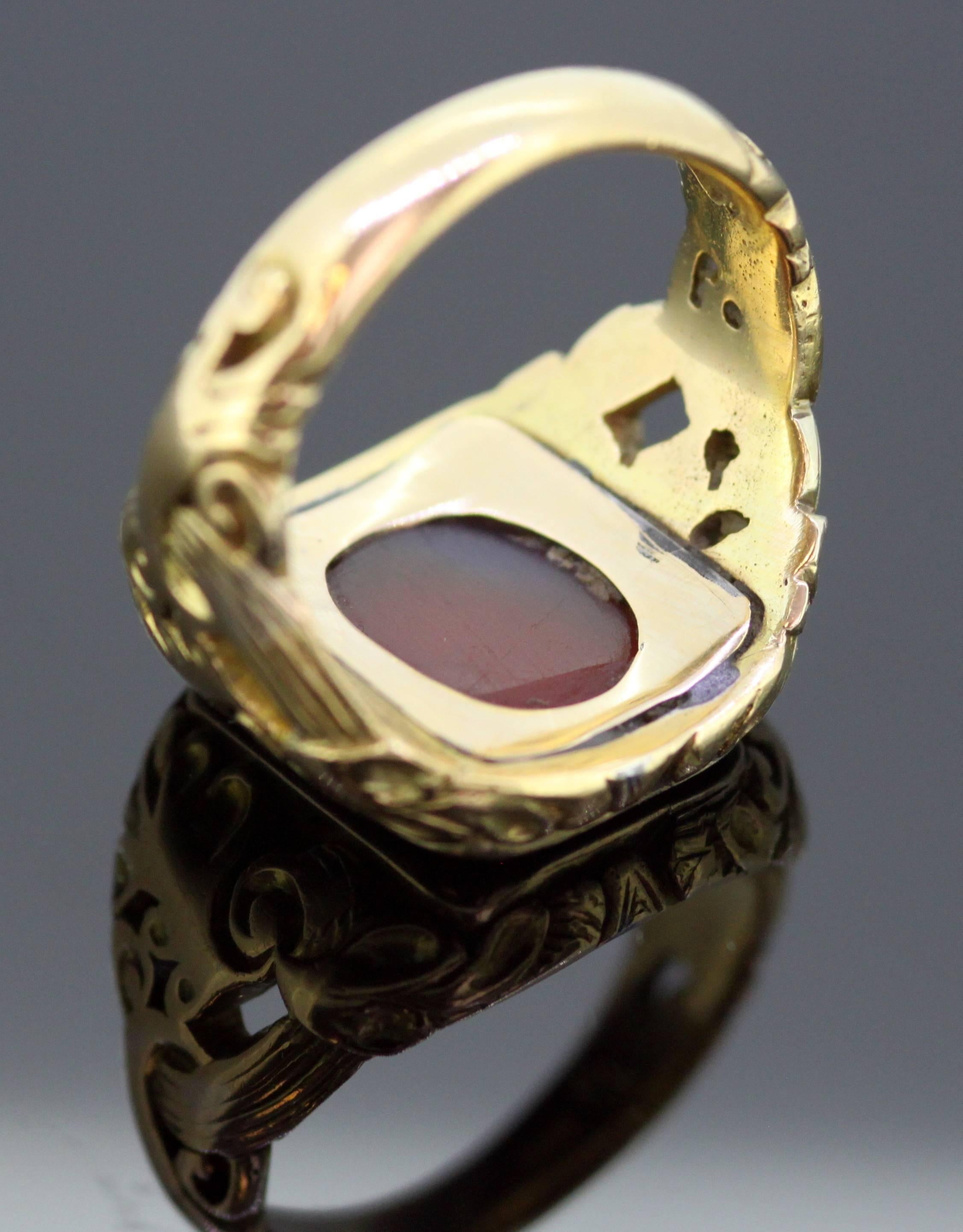 Antique 18 Karat Roman Carnelian Seal Ring ‘200 BC’ with Victorian Ring Shank 1