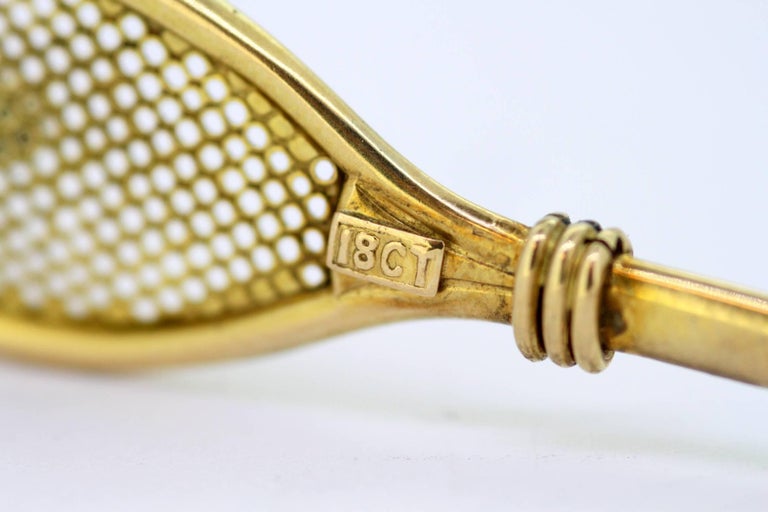 18 Karat Yellow Gold Tennis Racket Brooch with Freshwater Pearl at ...