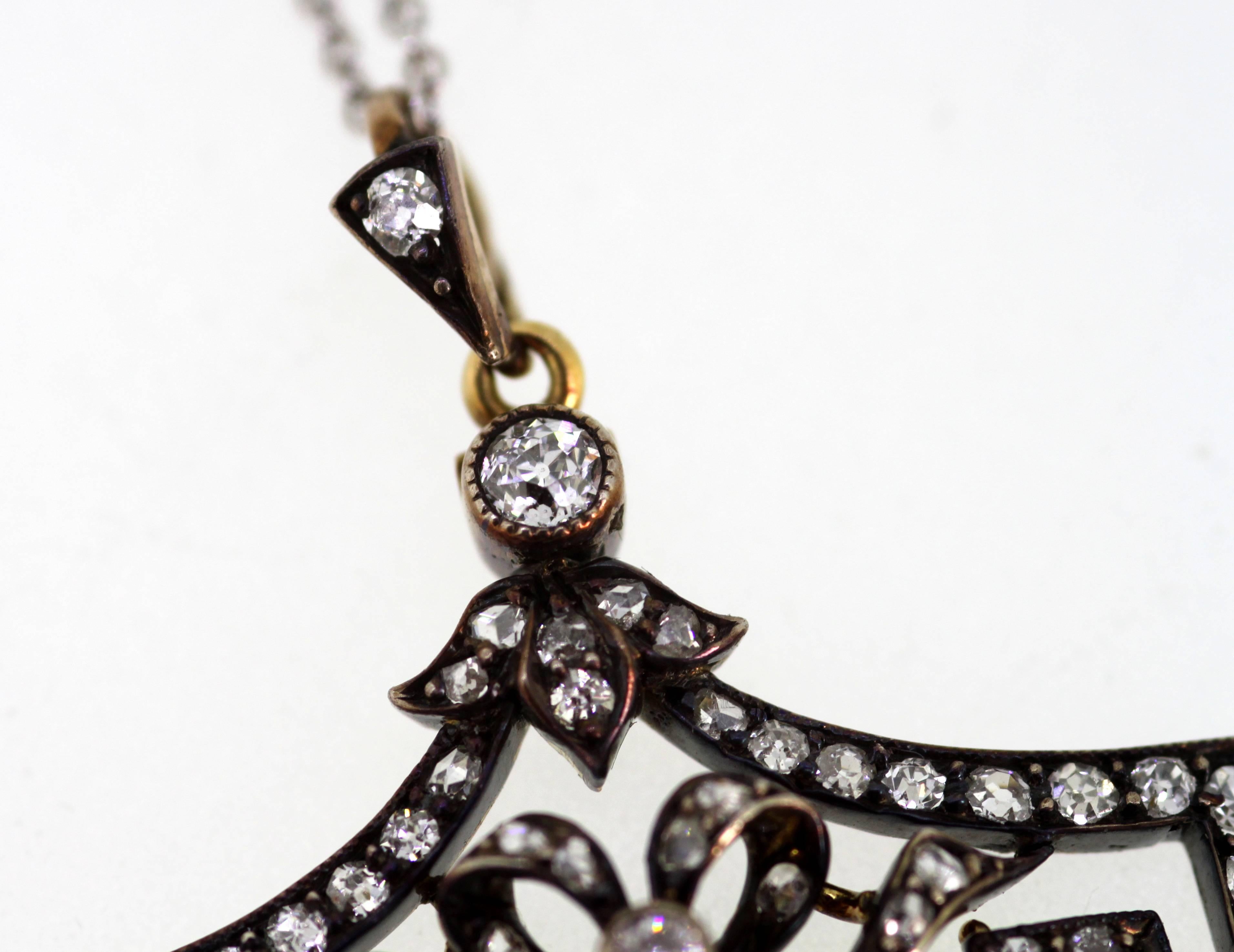 18 Karat White Gold Ladies Necklace, Gold on Silver Pendant, Belle Époque Period For Sale 1