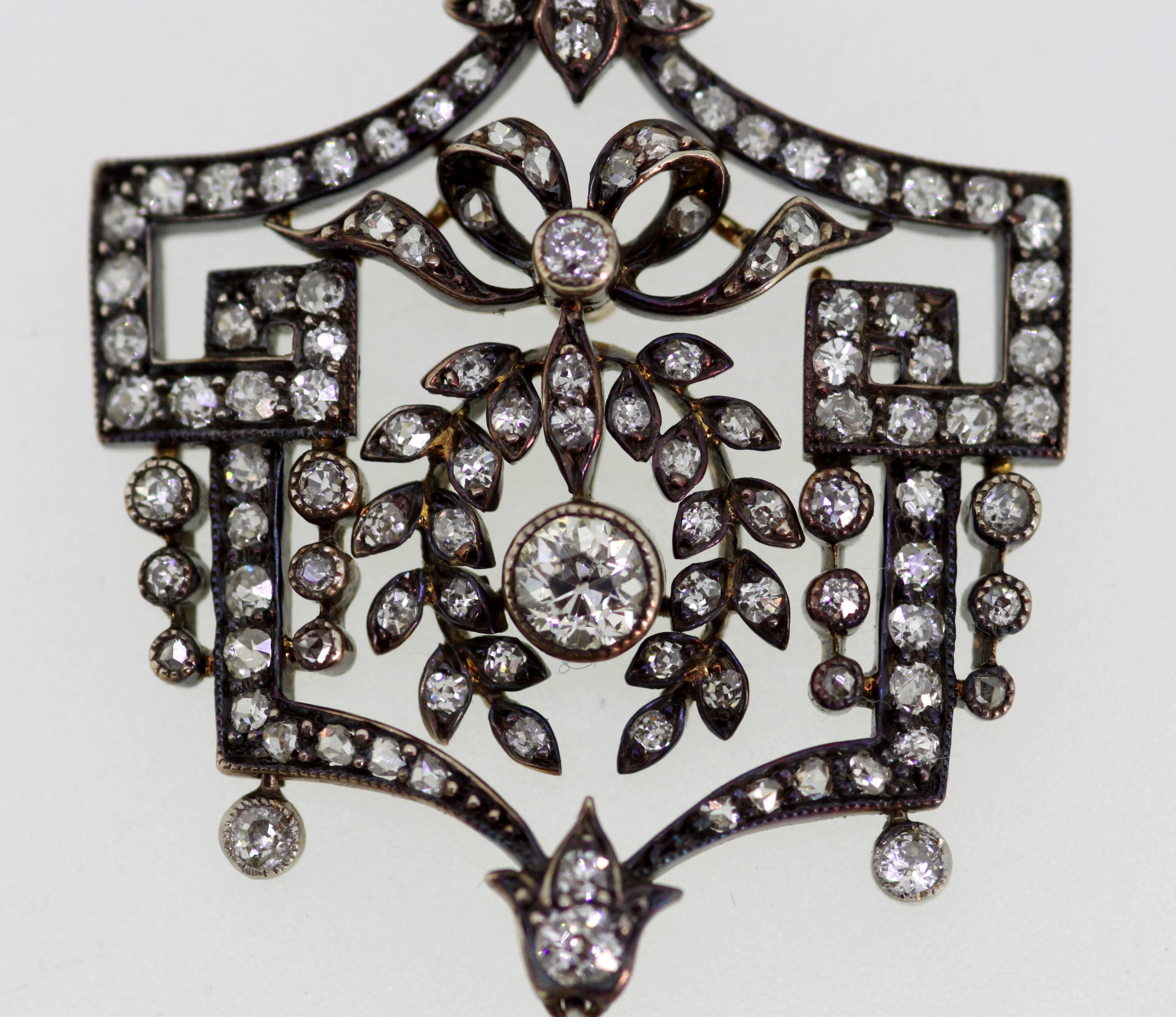 Women's 18 Karat White Gold Ladies Necklace, Gold on Silver Pendant, Belle Époque Period For Sale