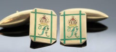Vintage Mappin and Webb Royal 9 Karat Gold and Enamel Cuff Links, circa 1970s
