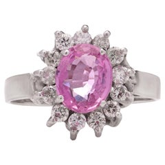 18 Karat White Gold Pink Sapphire and Diamond Cluster Ring