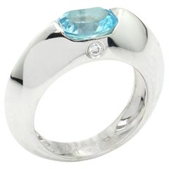 Piaget 18kt. White Gold Band Ring Set with Blue Topaz and Diamond