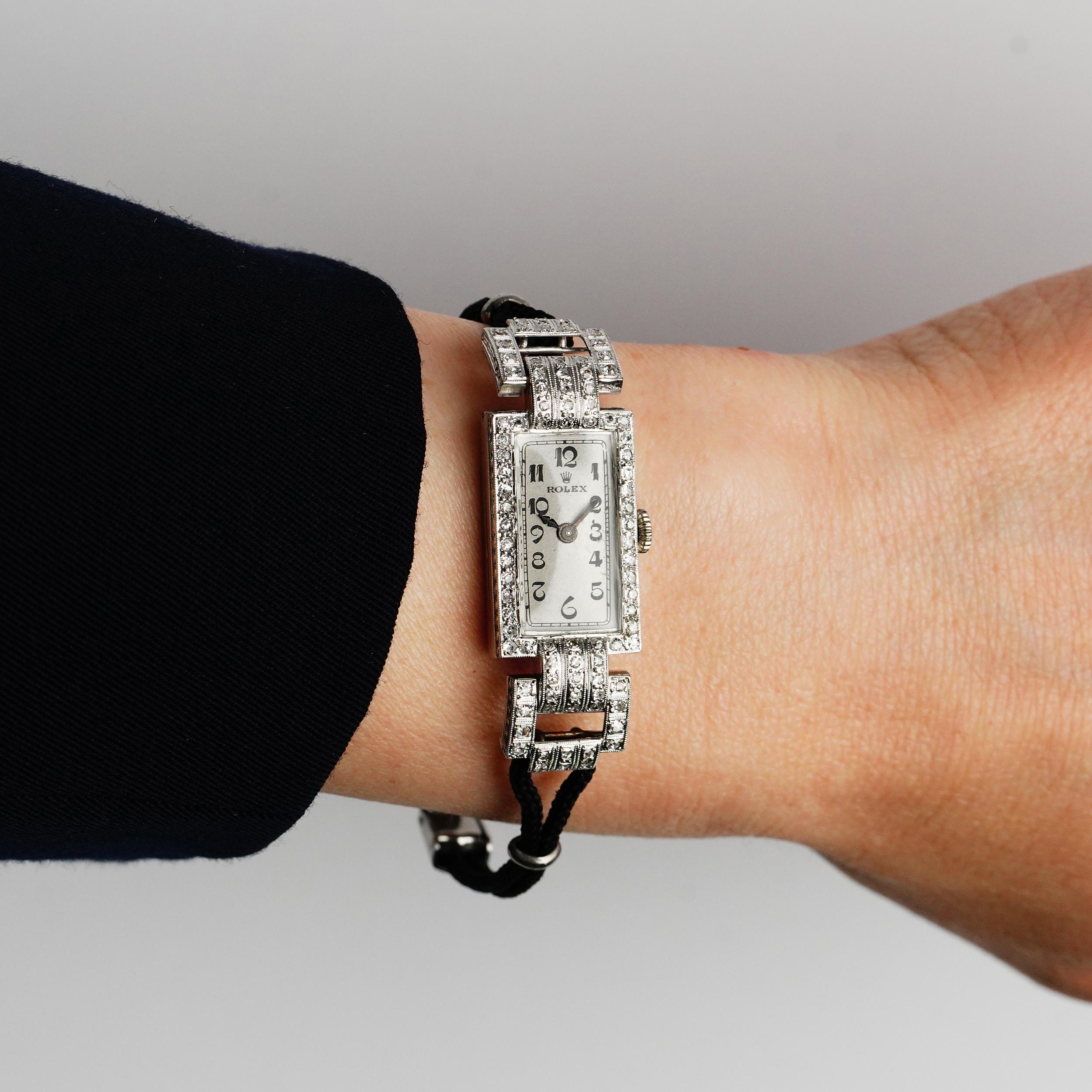 Rolex Art Deco 18kt, White Gold Ladies Wristwatch with Diamonds 7