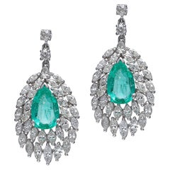 18kt. Gold Earrings with 4.60 Carats Natural Columbian Emeralds and Diamonds