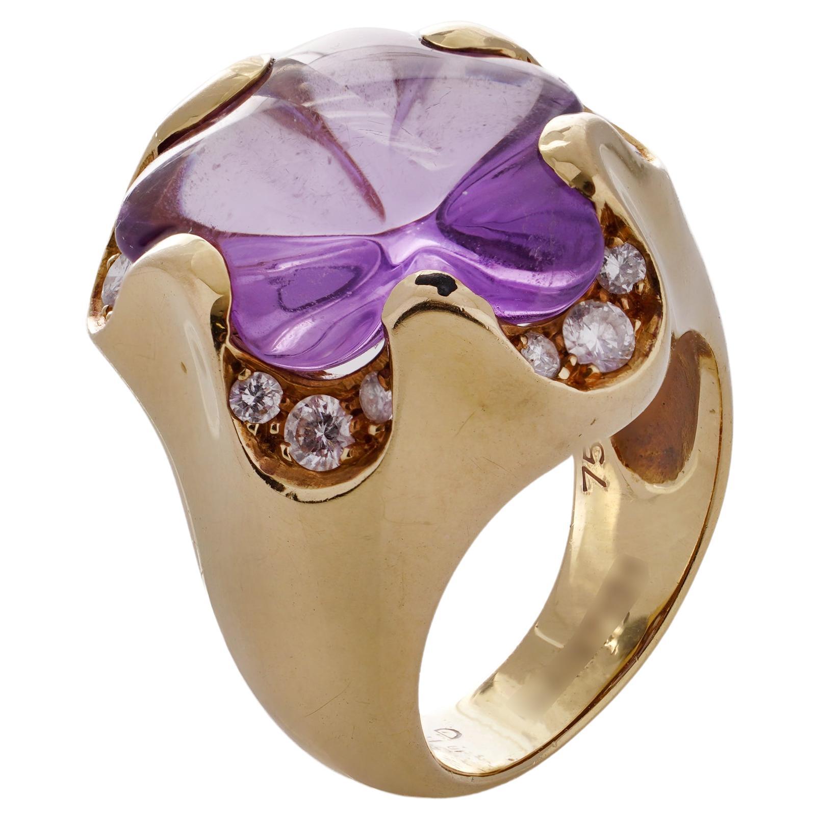 Fred of Paris 18kt. yellow gold Amethyst and diamond ring For Sale