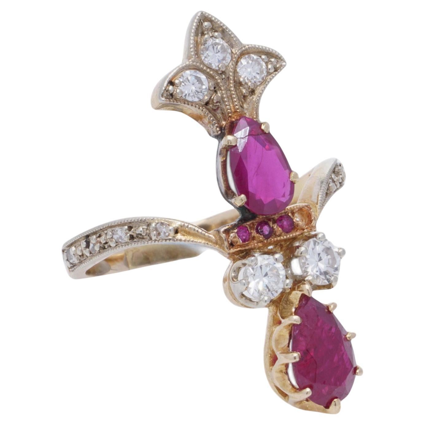 Antique 18kt Gold Ladies Ring with Natural Burma Rubies and Diamonds