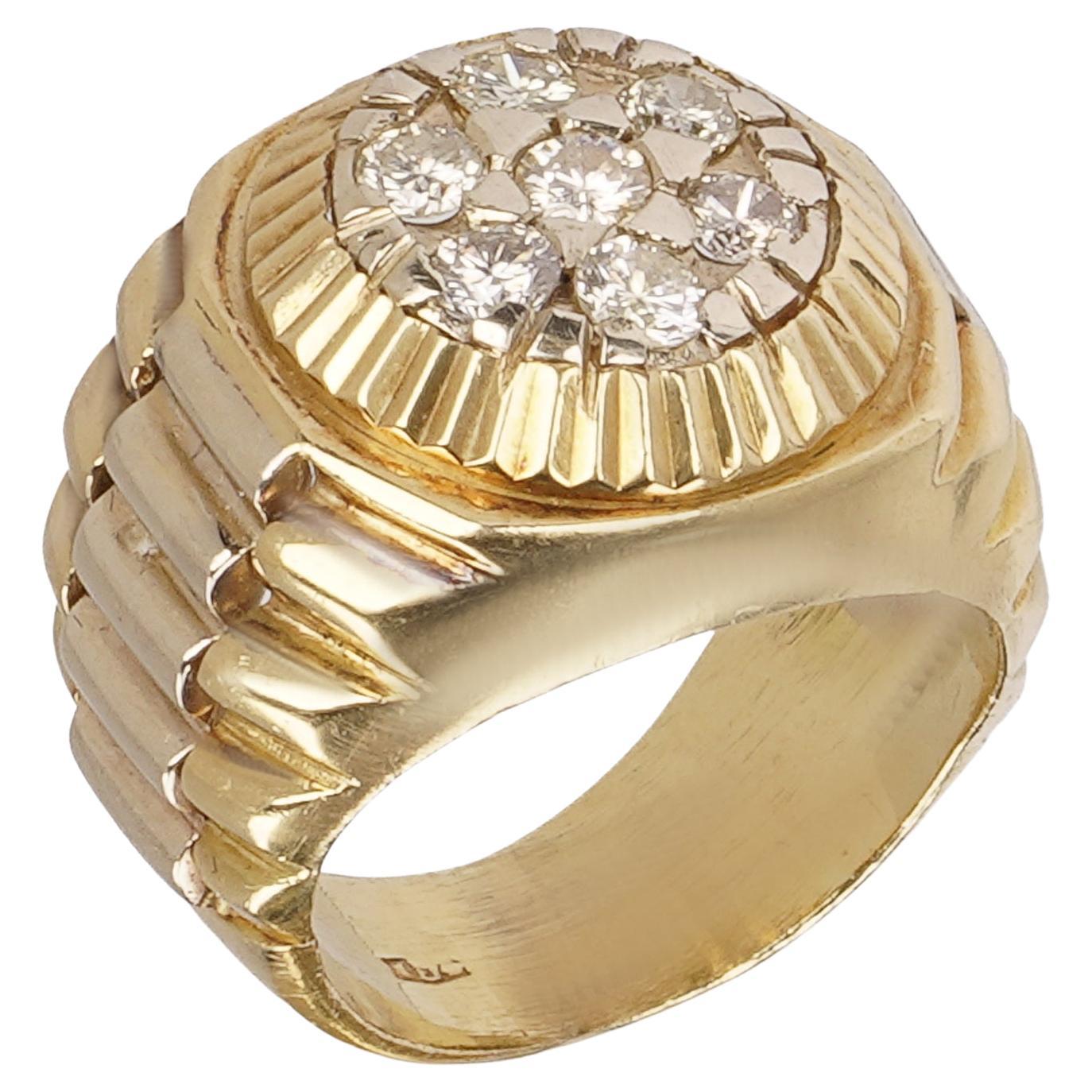Rolex-Style 18kt Yellow Gold Diamond Cluster Ring