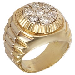 Anello con cluster di diamanti in oro giallo 18 carati in stile Rolex