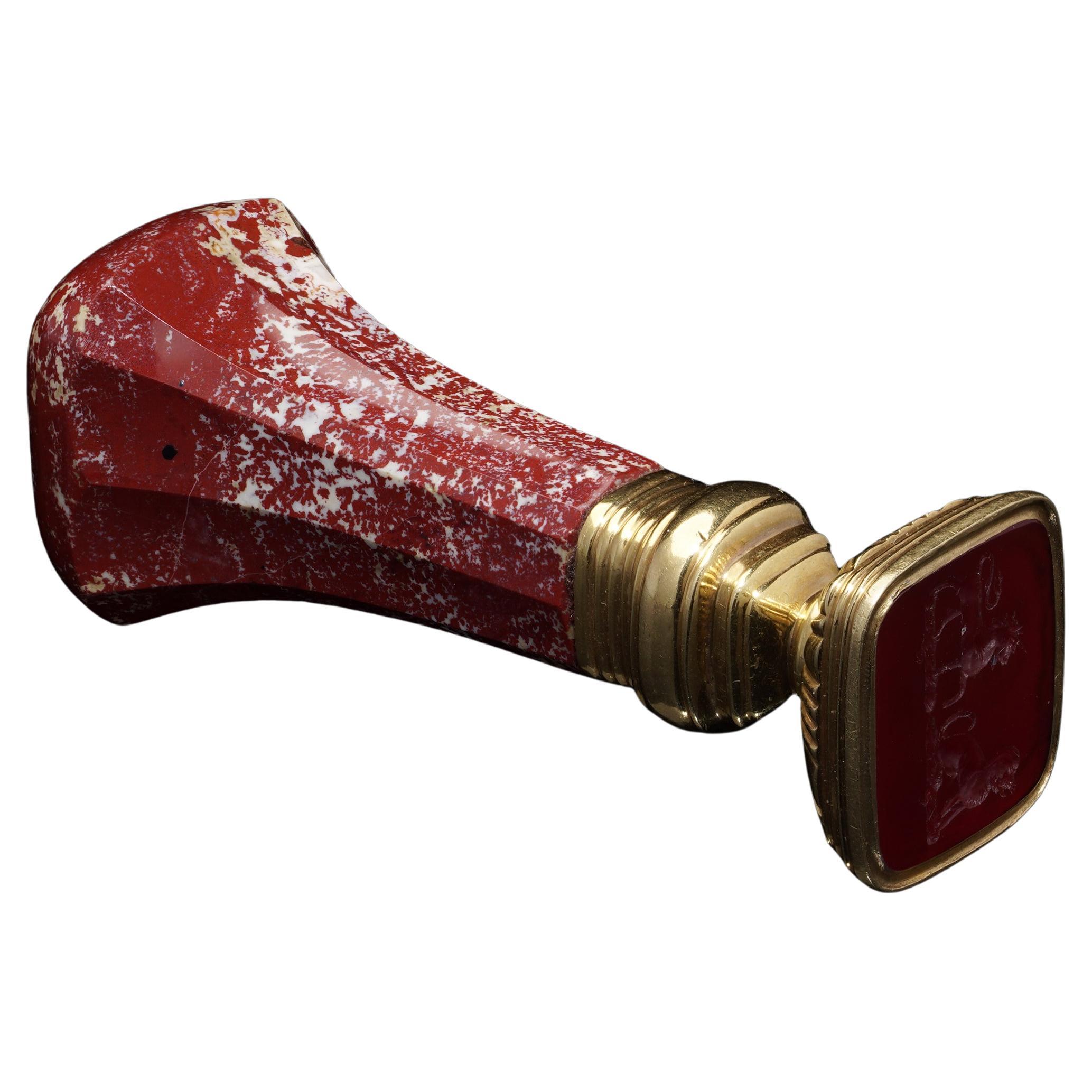 Antique sceau du début du 20e siècle en or 18 carats avec jaspe et cornaline