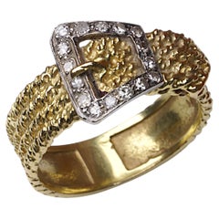 Anello vintage con fibbia in oro 18 carati e diamanti - design strutturato