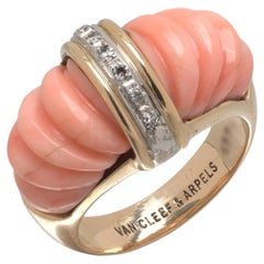 Van Cleef & Arpels 18KT Gold Carved Coral and Diamond Ring, French Marks