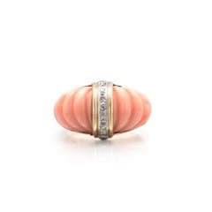 Van Cleef & Arpels 18KT Gold Carved Coral and Diamond Ring, French Marks