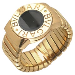 Ring, Bulgari 18KT Gold Tubogas Onyx, 1980s, Boxed