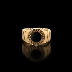 Ring, Bulgari 18KT Gold Tubogas Onyx, 1980s, Boxed