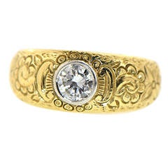 Engraved Diamond Gold Ring