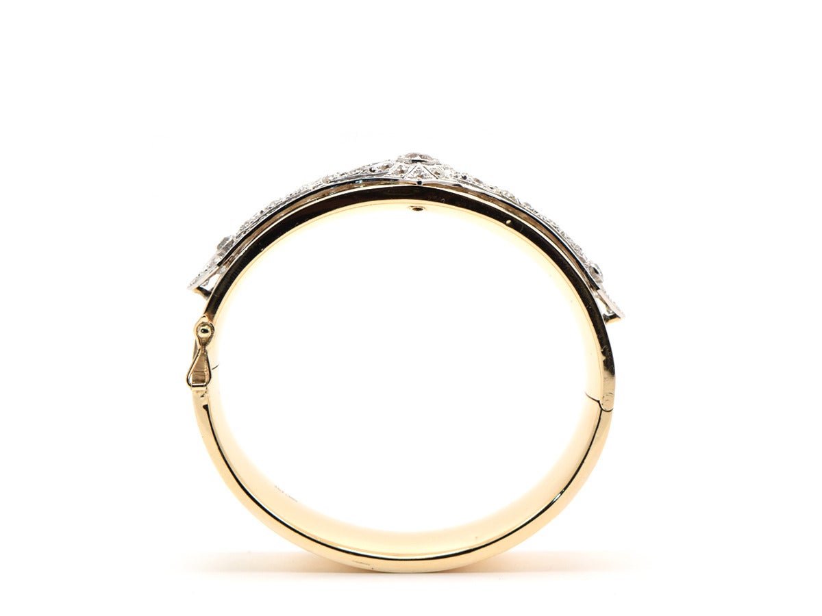 Women's Diamond Gold Platinum Cuff Bracelet For Sale