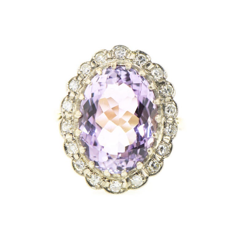 Rose de France Amethyst Diamond Gold Ring For Sale