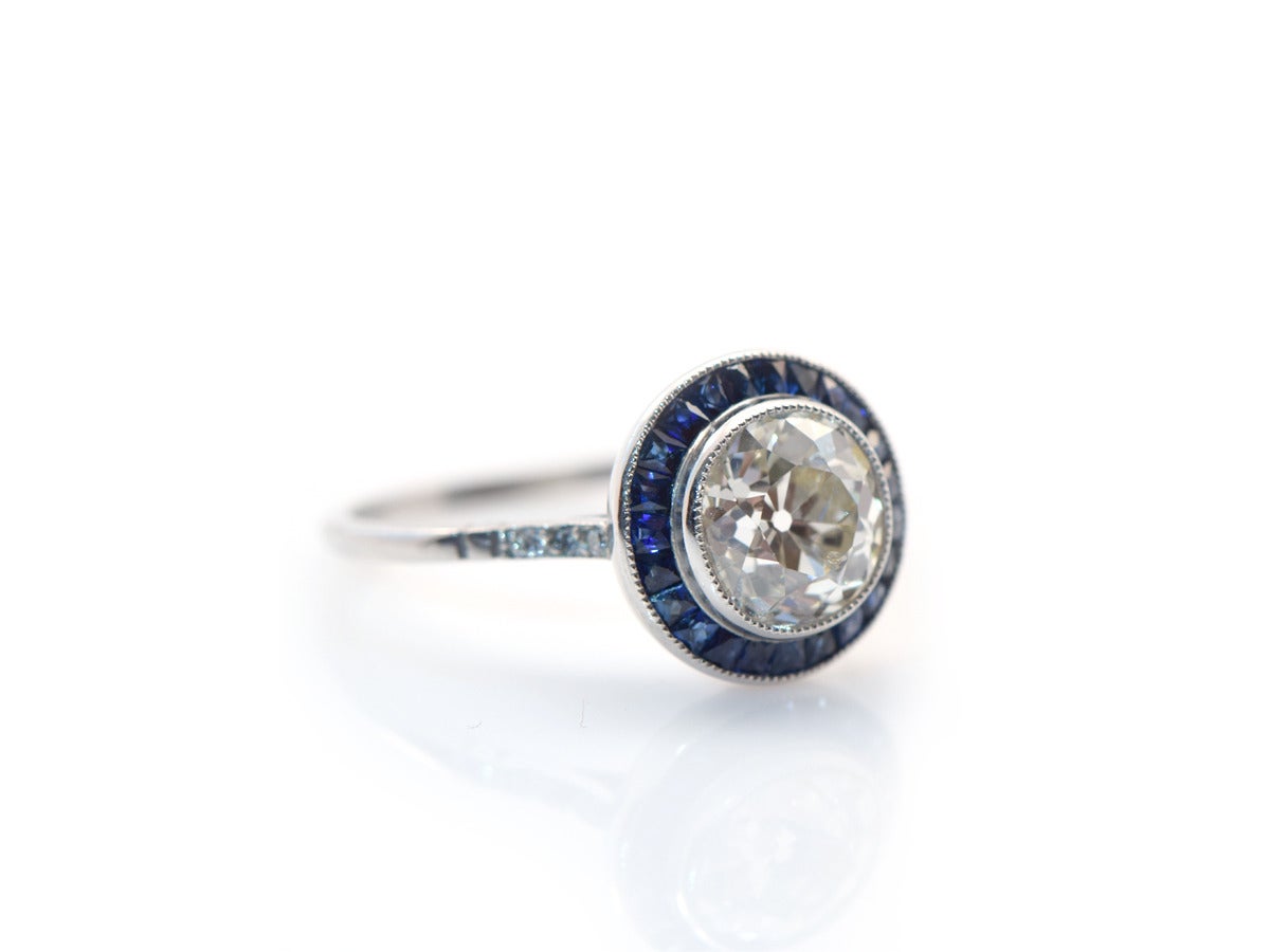 Art Deco 1930s Sapphire Diamond Platinum Solitaire Ring