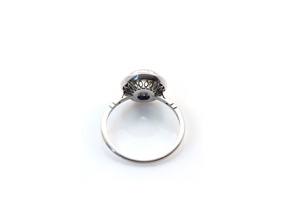 Women's 1930s Sapphire Diamond Platinum Solitaire Ring