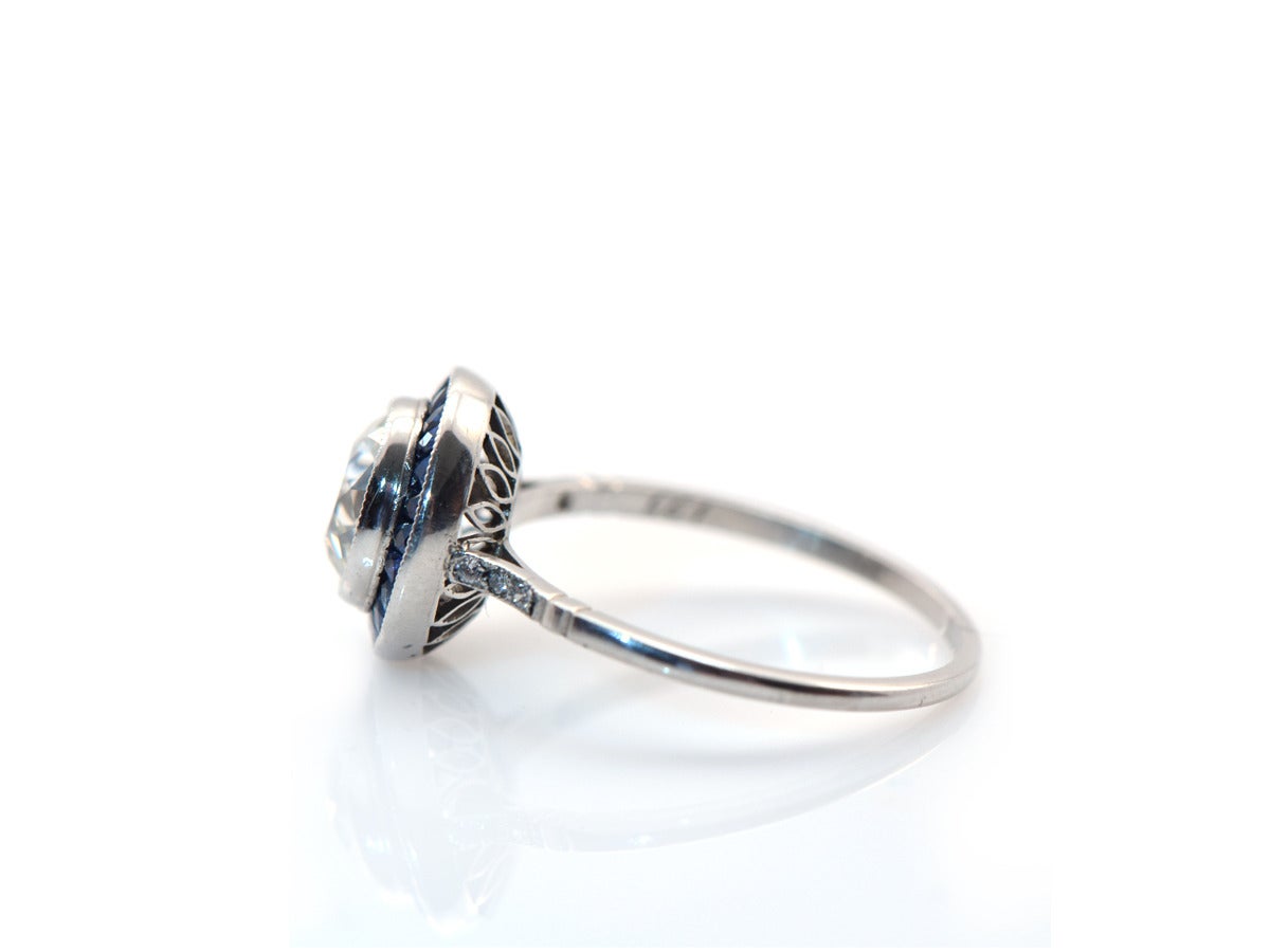 1930s Sapphire Diamond Platinum Solitaire Ring 1