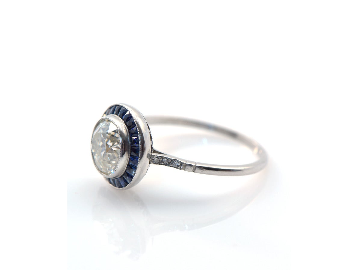 1930s Sapphire Diamond Platinum Solitaire Ring In Excellent Condition In San Francisco, CA