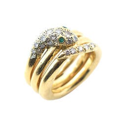 Tiffany & Co. Schlumberger Emerald Diamond Gold Snake Ring