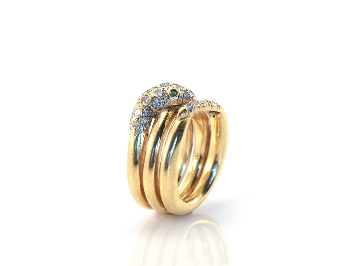 Tiffany & Co. Schlumberger Emerald Diamond Gold Snake Ring In Good Condition In San Francisco, CA