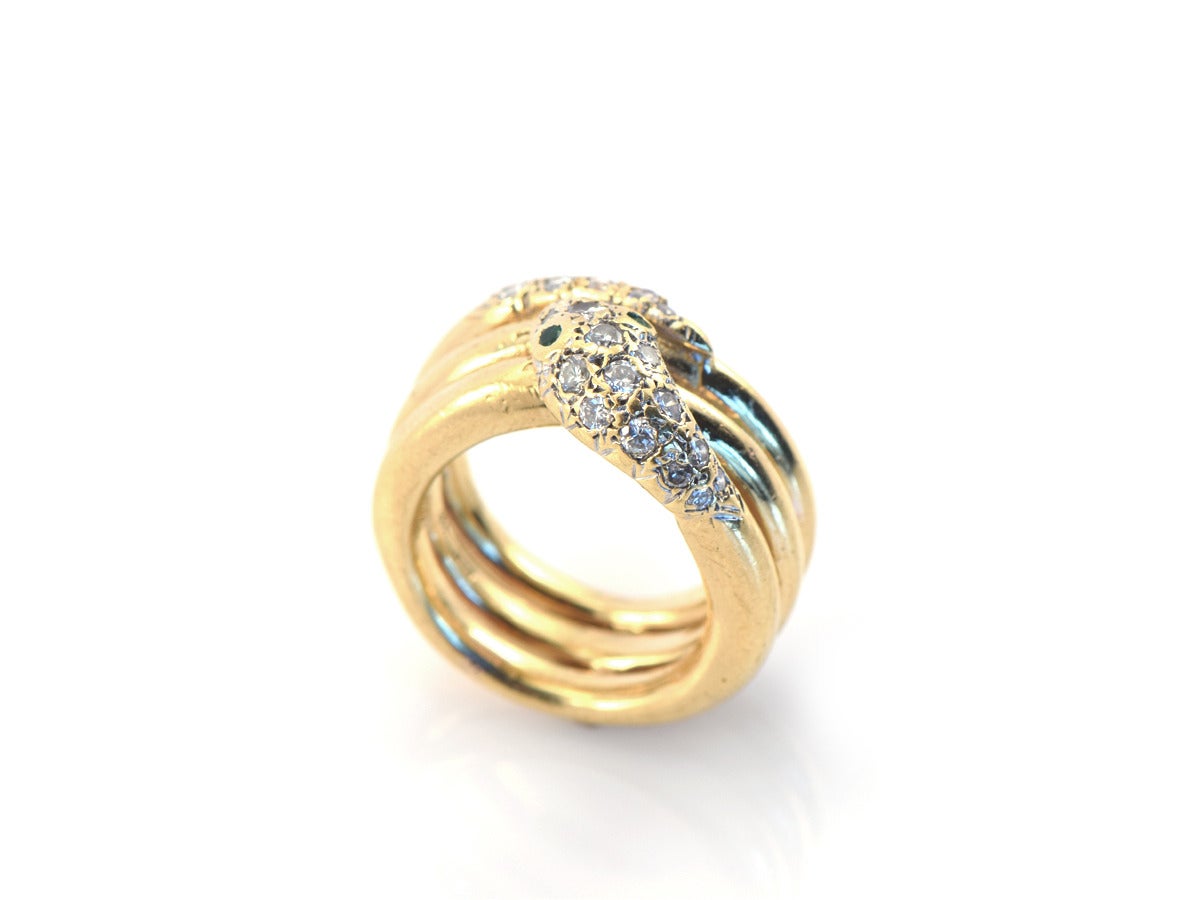 Women's Tiffany & Co. Schlumberger Emerald Diamond Gold Snake Ring