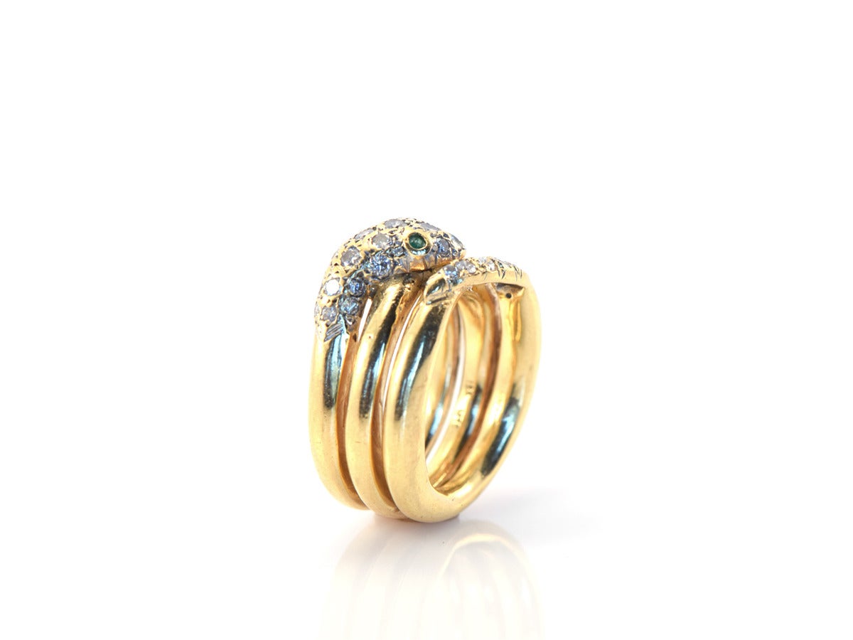 Tiffany & Co. Schlumberger Emerald Diamond Gold Snake Ring 2