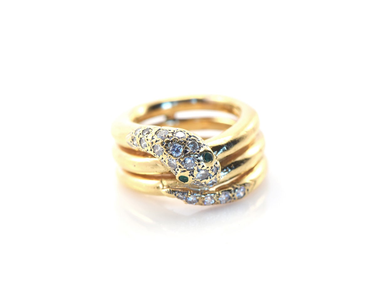 Tiffany & Co. Schlumberger Emerald Diamond Gold Snake Ring 3