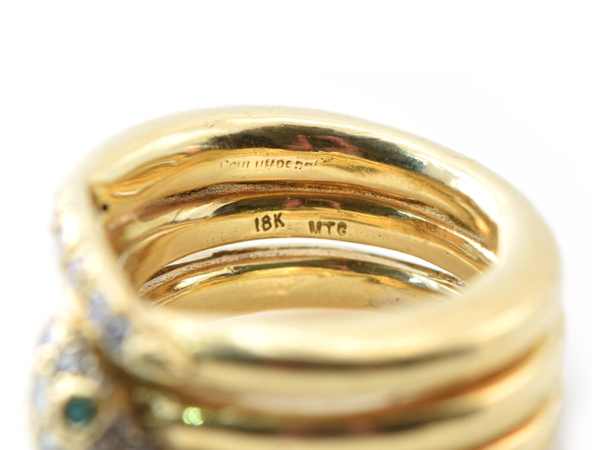 Tiffany & Co. Schlumberger Emerald Diamond Gold Snake Ring 4