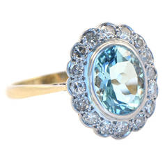 Aquamarine Gold and Diamond Ring