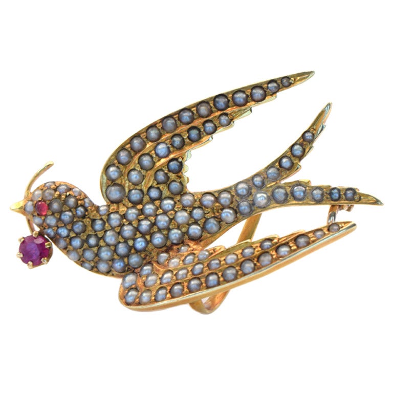 Pearl Bird Pin at 1stDibs