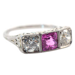 1930s Pink Sapphire Diamond Gold Ring