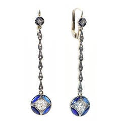Antique Long Sapphire and Diamond Earrings