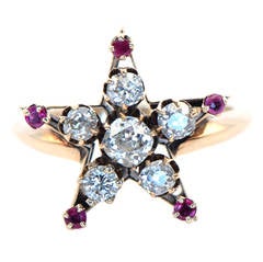 Ruby Diamond Gold Star Ring