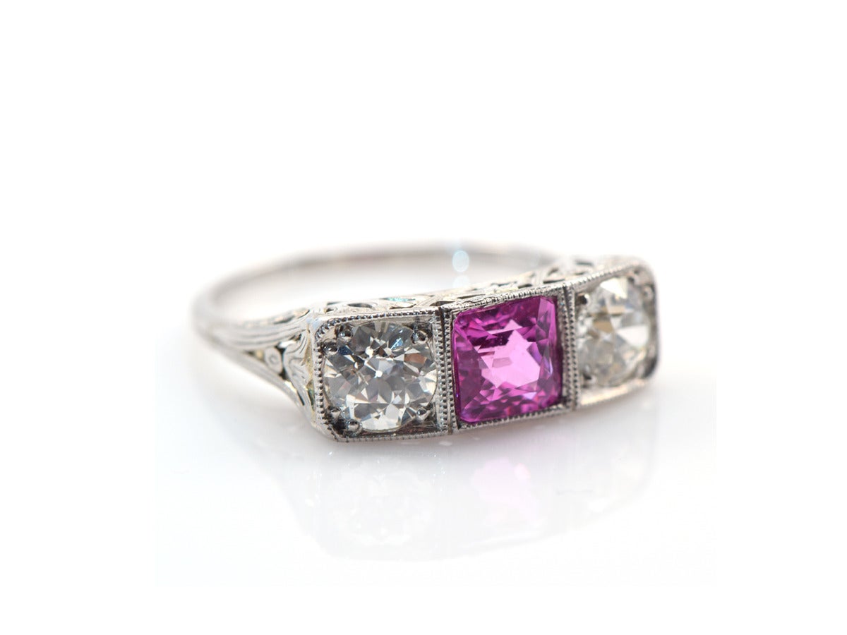 1930s Pink Sapphire Diamond Gold Ring
