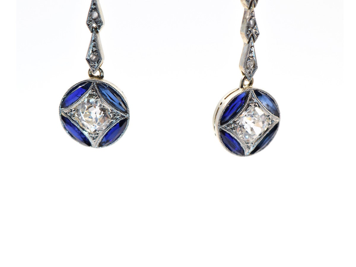 Women's Long Sapphire and Diamond Earrings