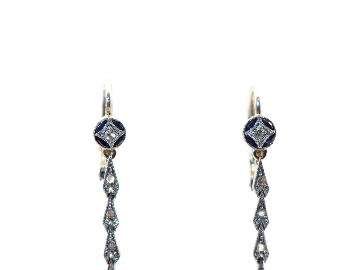Long Sapphire and Diamond Earrings In Excellent Condition In San Francisco, CA