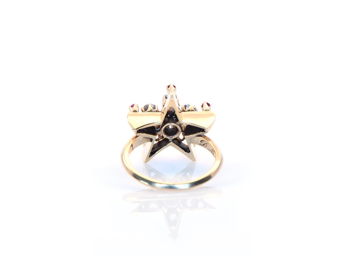 Ruby Diamond Gold Star Ring For Sale 1