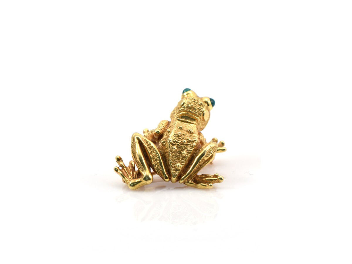 Women's or Men's Emerald Gold Frog Brooch