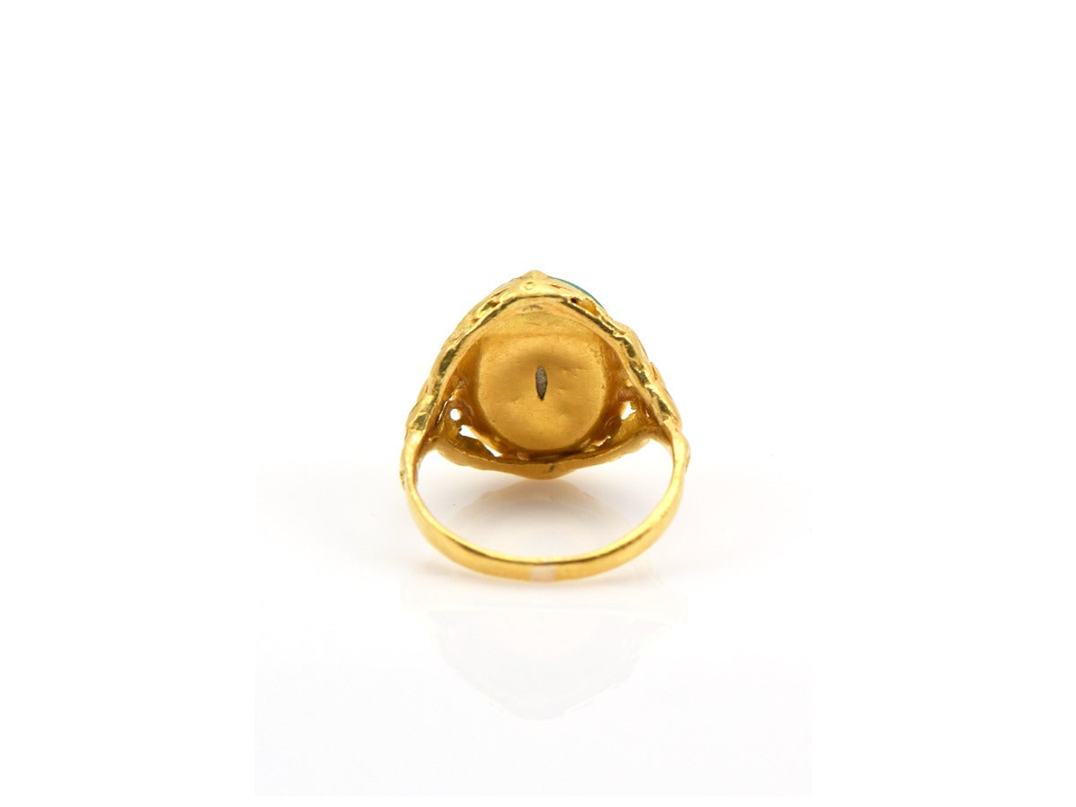 Oval Cabochon Jade Gold Ring For Sale 2