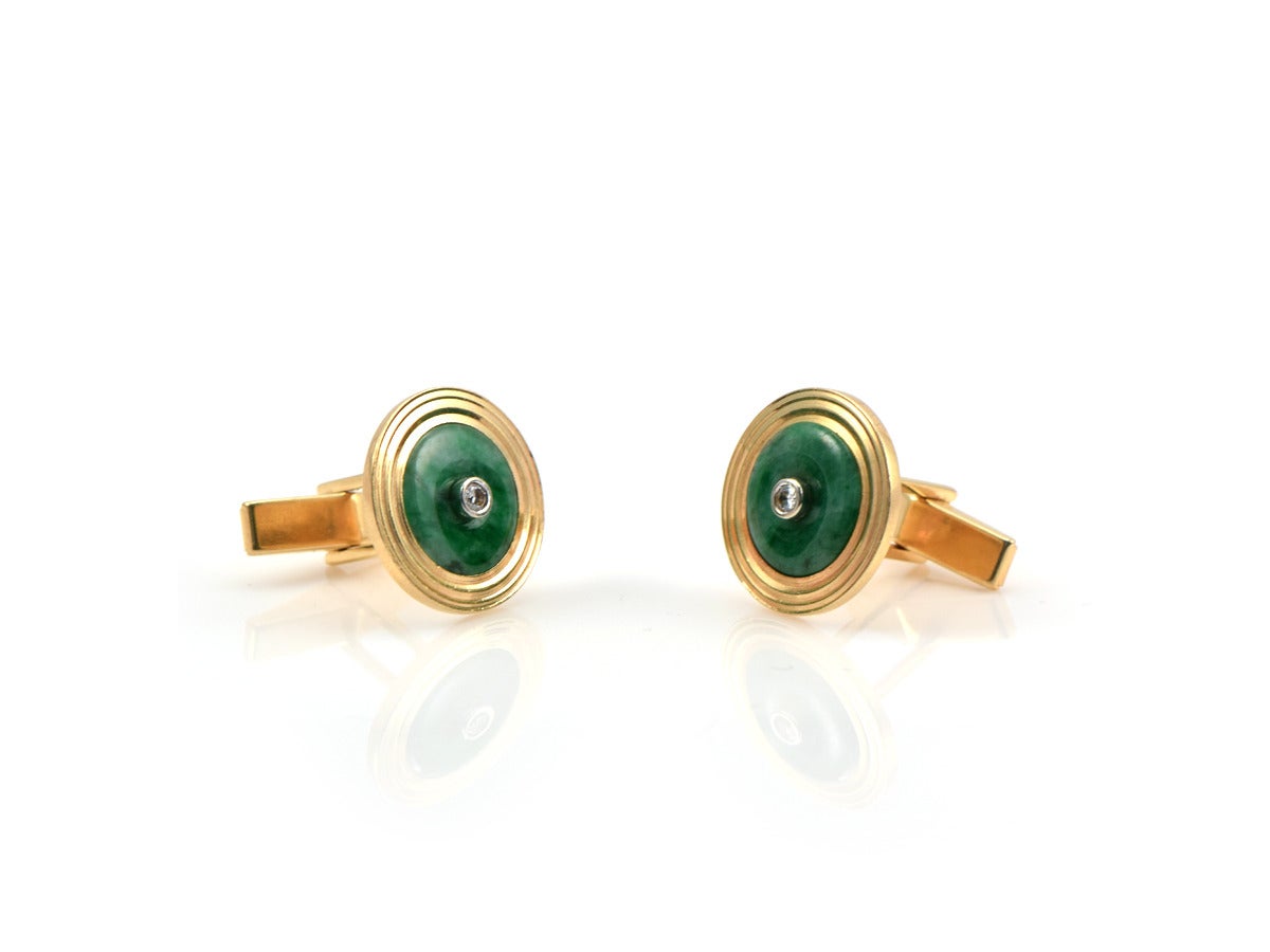 Men's Jade and Gold Cufflinks For Sale